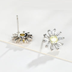 Sparkling Cubic Zirconia Daisy Sunflower S925 Silver Stud Earrings