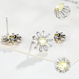 Sparkling Cubic Zirconia Daisy Sunflower S925 Silver Stud Earrings