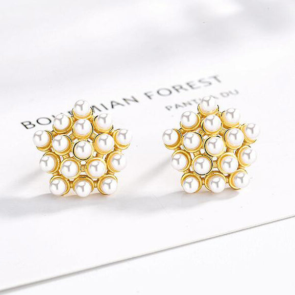 Sparkling Pearl Babysbreath 925 Sterling Silver Stud Earrings