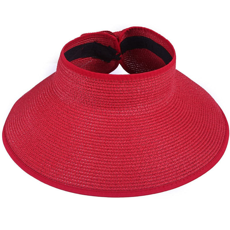 Women's UPF 50+ Wide Brim Roll-up Straw Sun Hat Sun Visor