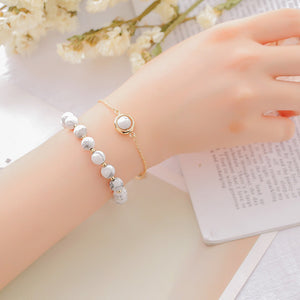 2pcs Set Stylish White Turquoise Agate Stone Good Lucky Bracelet