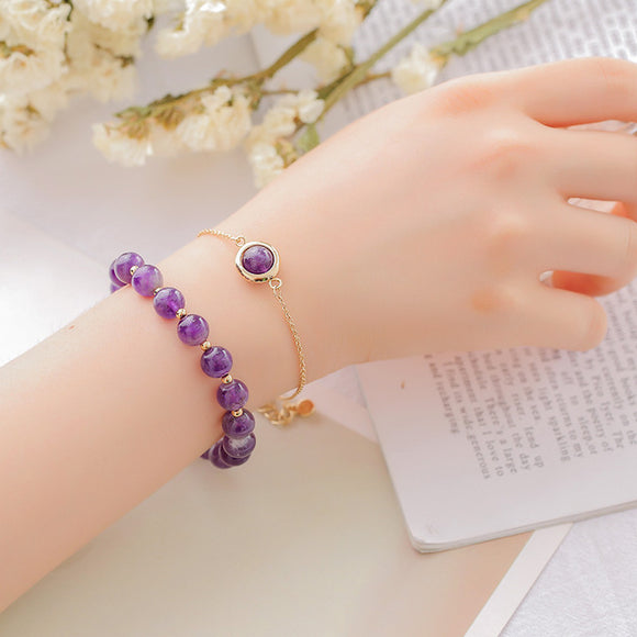 2pcs Set Stylish Purple Amethyst Agate Stone Good Lucky Bracelet
