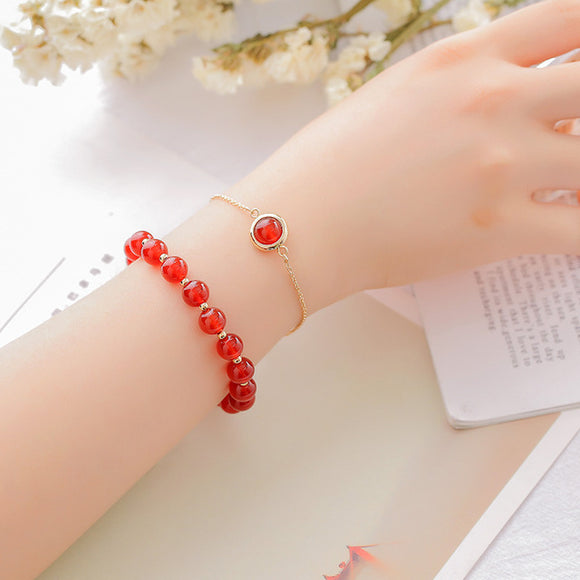 2pcs Set Stylish Red Agate Stone Good Lucky Bracelet