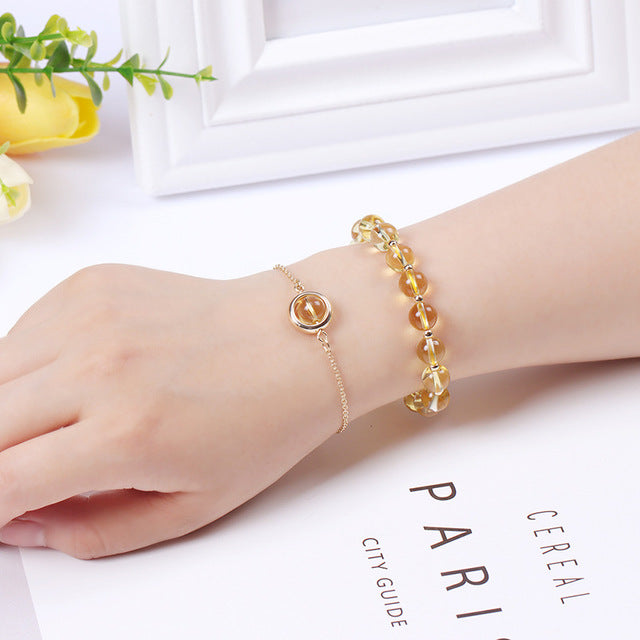2pcs Set Stylish Yellow Crystal Agate Stone Good Lucky Bracelet