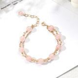 Stylish Double Layered Pink Crystal Stone Gold Plated Chain Bracelet