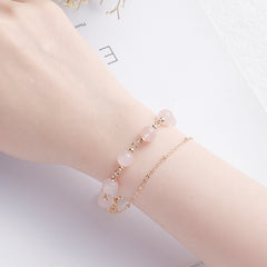 Stylish Double Layered Strawberry Crystal Stone Gold Plated Chain Bracelet