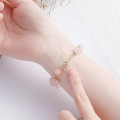Stylish Double Layered Pink Crystal Stone Gold Plated Chain Bracelet