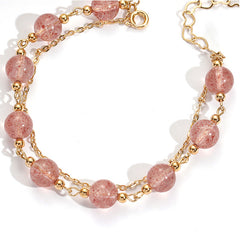 Stylish Double Layered Strawberry Crystal Stone Gold Plated Chain Bracelet