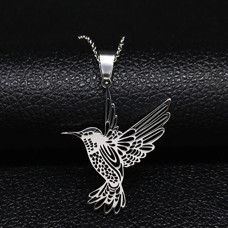 Stylish Hallow Out Hummingbird Stainless Steel Pendant Necklaces