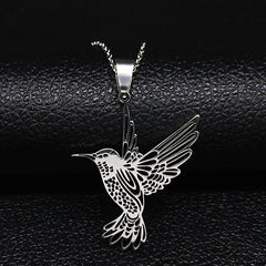 Stylish Hallow Out Hummingbird Stainless Steel Pendant Necklaces
