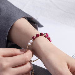 Stylish Red Tiger Eye Stone Pearl Good Lucky Bracelet