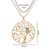 Stylish Retro Tree of Life Owl Bird Statement Pendant Necklace