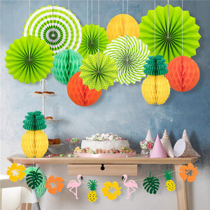 Summer Party Hanging Paper Fans Flower Garland Banner Photo Backdrop Decoration Set