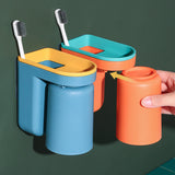 Wall Mounted Toothbrush Holder with Gargle Cup Storage Box Self Adhesive 2Pcs