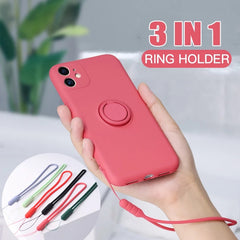 3 in 1 Soft Liquid Silicone Case Magnetic Ring Holder for iPhone Series