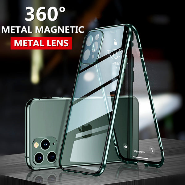 360° Protective Magnetic Case Tempered Glass Lens Film Metal Frame