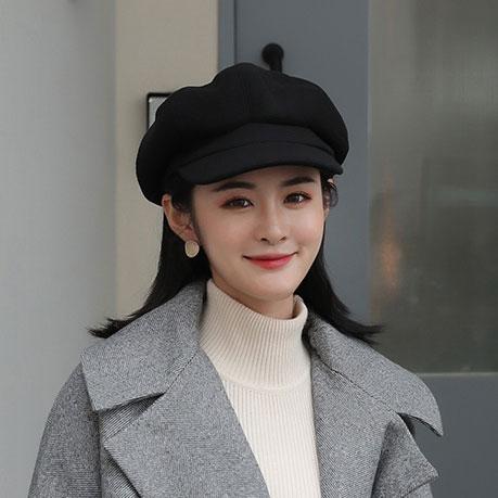 Winter Wool Beret Hat Women Solid Cabbie Visor Newsboy Cap
