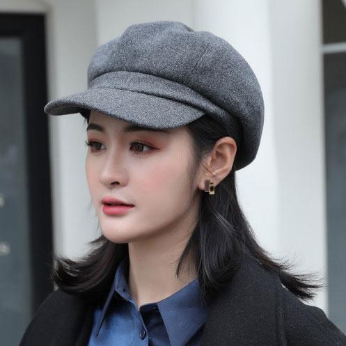 Winter Wool Beret Hat Women Solid Cabbie Visor Newsboy Cap
