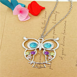 Vintage Hollow Out Owl Pendant Long Necklace for Women Girls