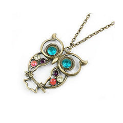 Vintage Hollow Out Owl Pendant Long Necklace for Women Girls