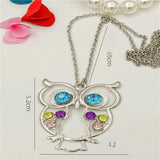 Vintage Hollow Out Owl Pendant Long Necklace for Women Girls