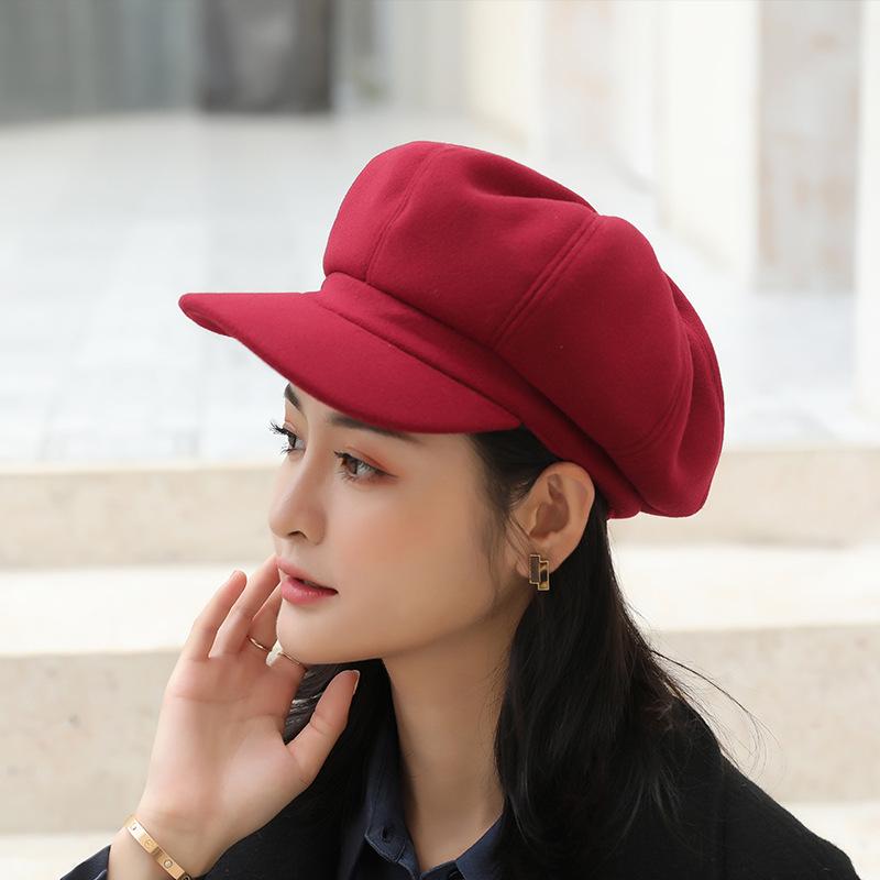 Winter Wool Beret Hat Women Solid Cabbie Visor Newsboy Cap
