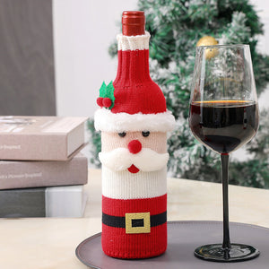 Christmas Knit Sweater Wine Bottle Cap Cover Santa Deer Table Decorations