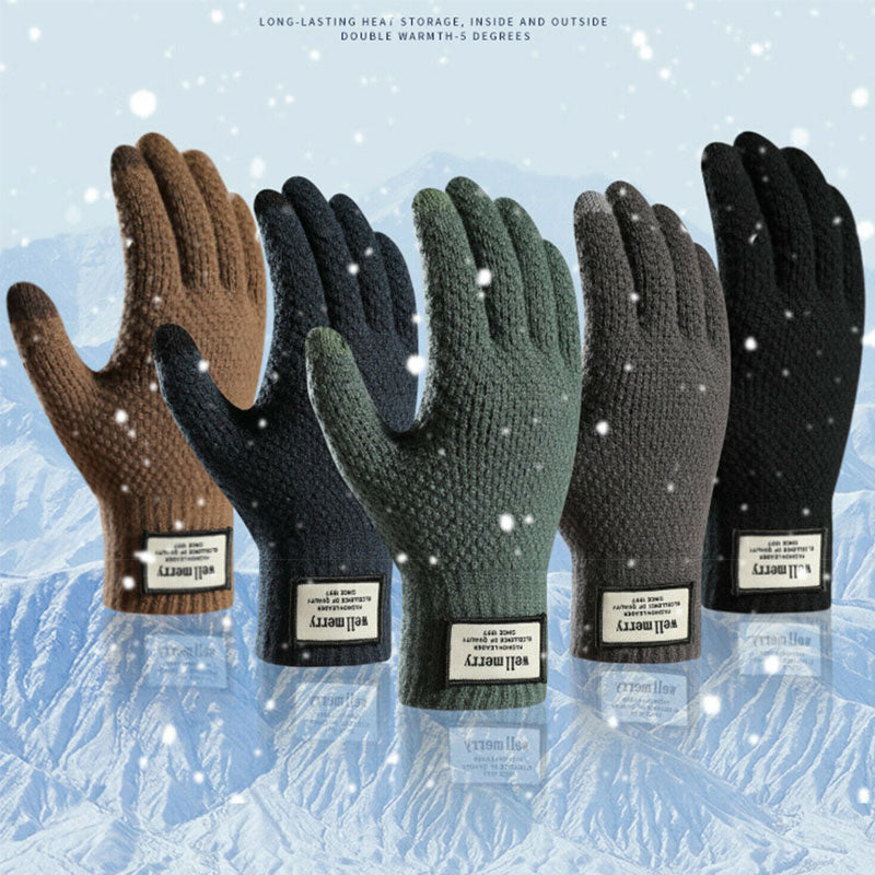 Winter Mens Warm Touch Screen Gloves Plush Thick Lined Thermal Knitted Gloves