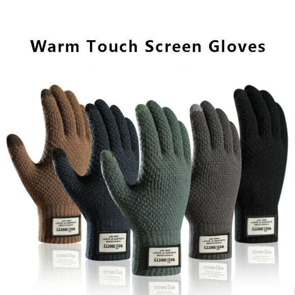 Winter Mens Warm Touch Screen Gloves Plush Thick Lined Thermal Knitted Gloves