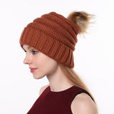 Winter Solid Color Knitted Beanie Hat Warm Caps
