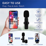 2 Pack Wireless Lavalier Microphone for iPhone iPad Noise Reduction Clip