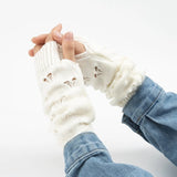 Women Girl Arm Crochet Knitting Hollow Heart Mitten Warm Fingerless Hand Gloves