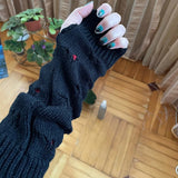 Women Girl Arm Crochet Knitting Hollow Heart Mitten Warm Fingerless Hand Gloves