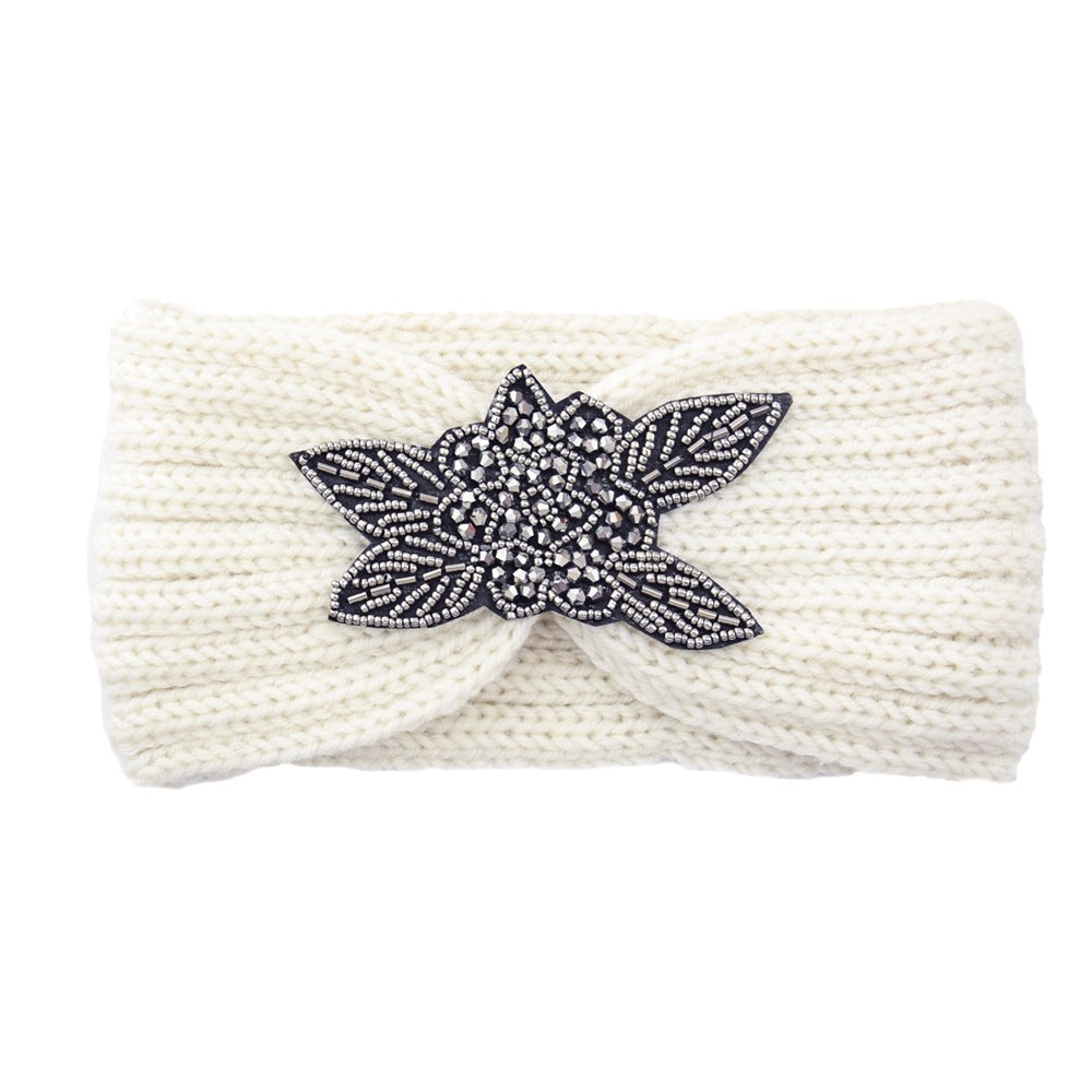 Women Knitted Headbands Sequin Flower Crochet Head Wrap