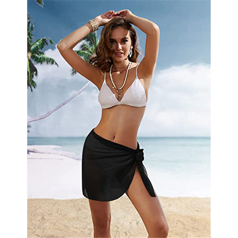 Women's Short Sarongs Beach Wrap Sheer Bikini Wraps Chiffon Cover Ups