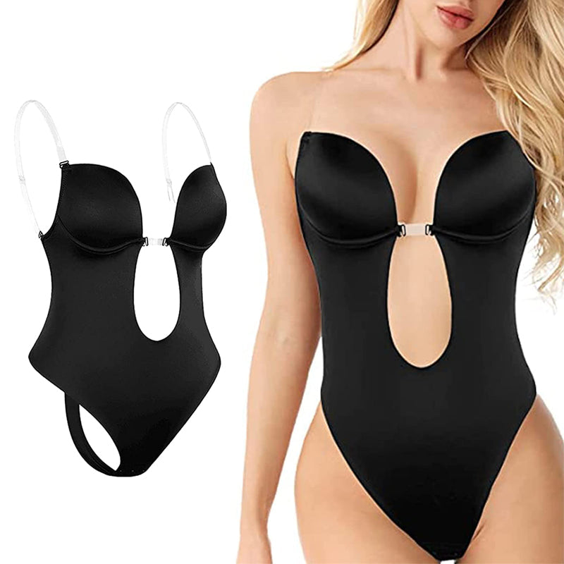 Women's Backless Shapewear U Plunge Deep V-Neck Bodysuit Seamless Body Shaper