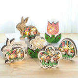 Wooden Easter Ornaments with LED Light Decoration Bunny Rabbit Tabletop Craft