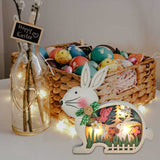 Wooden Easter Ornaments with LED Light Decoration Bunny Rabbit Tabletop Craft