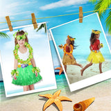 Hawaiian Grass Skirt Flower Hula Lei Garland Fancy Dress Costume