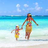 Hawaiian Grass Skirt Flower Hula Lei Garland Fancy Dress Costume