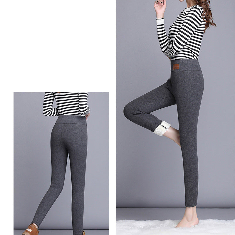 Long Pants For Women Women's Winter Warm Tight-Fitting Double-Sided Fleece  Thickened Leggings Trouser Gray L JE 