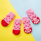 2 Pairs Puppy Dog Anti-Slip Warm Socks Shoes Winter Paw Protector