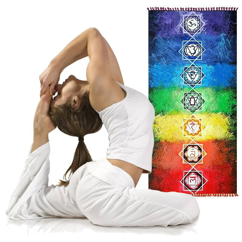 Rainbow Chakra Tapestry Sport Beach Yoga Mat Pad Shawl Tassel Towel Rug Carpet